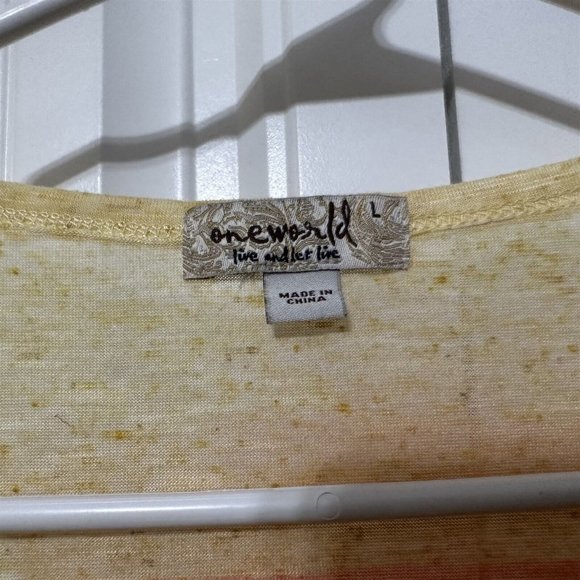 One World Sheer Top T Shirt Pineapple Embellished Yellow Orange Tropical Summer - Picture 4 of 8